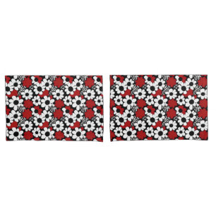 Pretty Floral Pattern in Red, Black and White Pillow Case