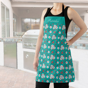 Pretty Floral Pattern on Aqua Personalized Apron