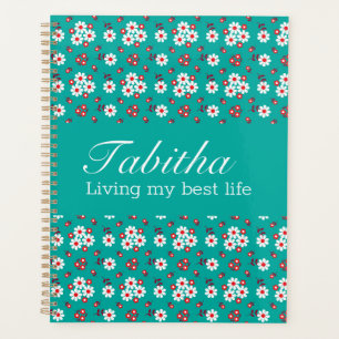 Pretty Floral Pattern on Aqua Planner