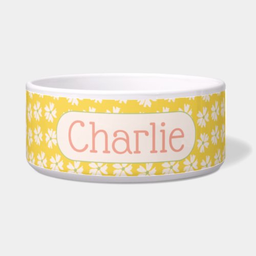 Pretty Floral Pattern on Yellow Monogram Bowl