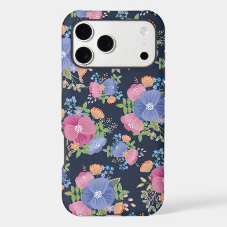 Pretty Floral Pattern - Pink Purple Dark Blue iPhone 17 Pro Max Case