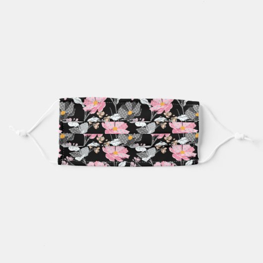 Pretty Floral Pattern Pink, White, Wild Flowers Adult Cloth Face Mask (Front, Folded)