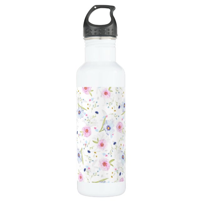 Pretty Floral Pattern Stainless Steel Water Bottle (Front)