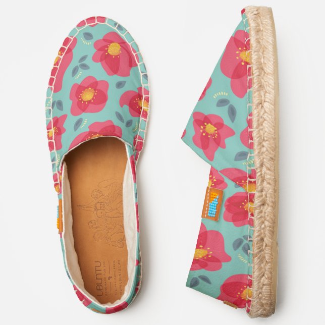 Pretty Floral Pattern With Bright Pink Petals Espadrilles (Side)
