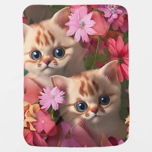 Pretty Floral pattern with cute kitten Baby Blanket