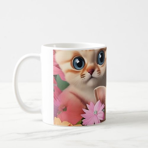 Pretty Floral pattern with cute kitten Coffee Mug