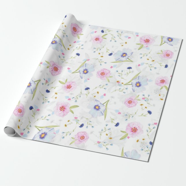 Pretty Floral Pattern Wrapping Paper (Unrolled)
