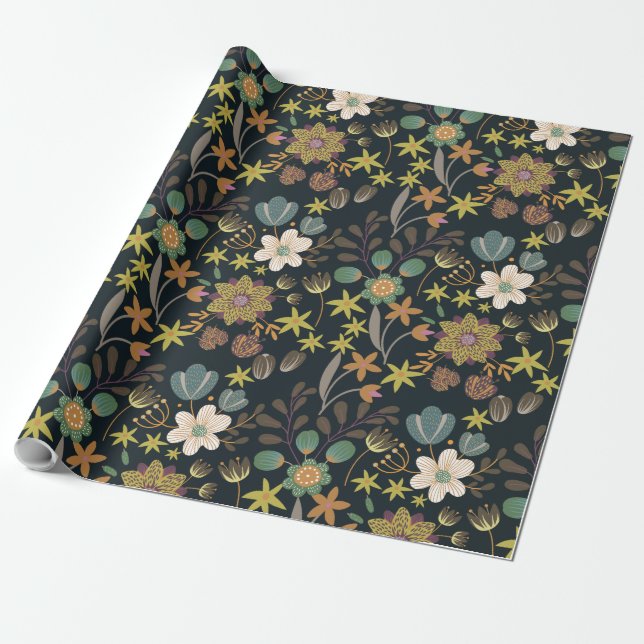 Pretty Floral Pattern Wrapping Paper (Unrolled)
