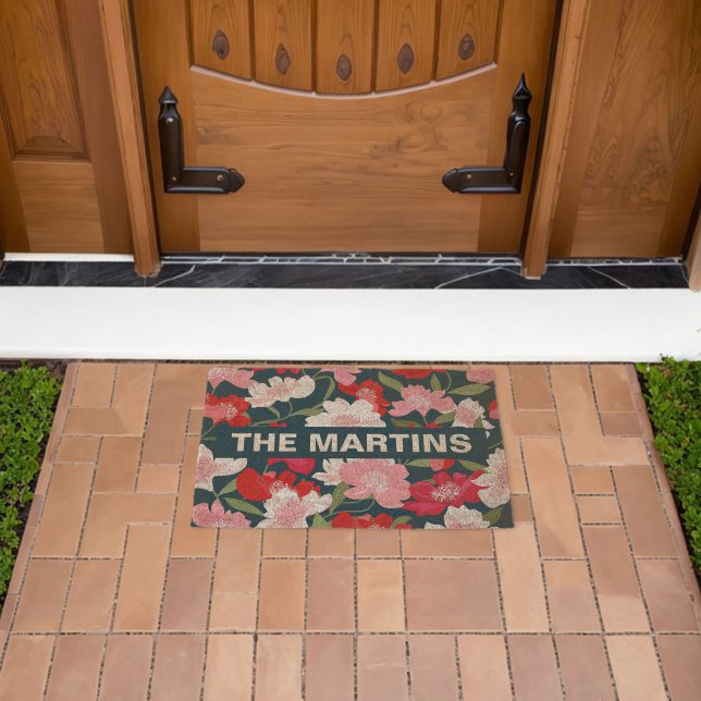 Pretty Floral Patterned Personalized Name Fiber Doormat (Insitu (Outdoor))