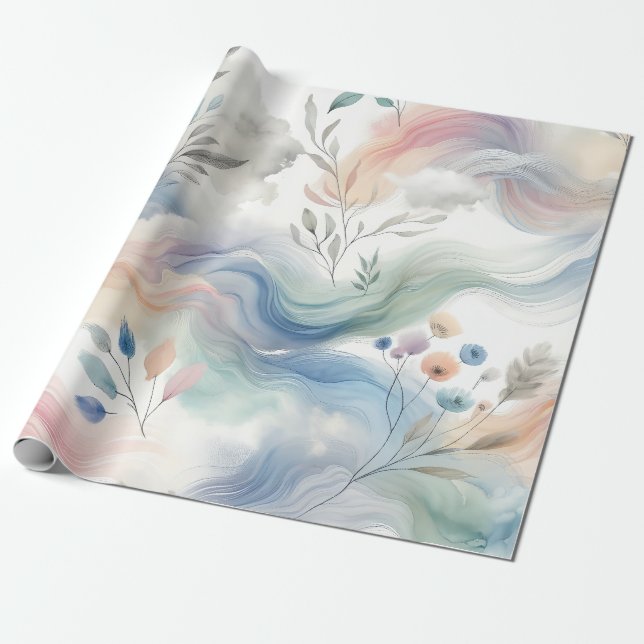 Pretty Floral Patterns Pastel Watercolor  Wrapping Paper (Unrolled)