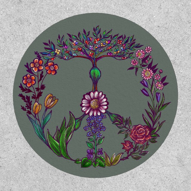 Pretty Floral Peace Sign Cute Candid Elegant Girly Patch (Front)