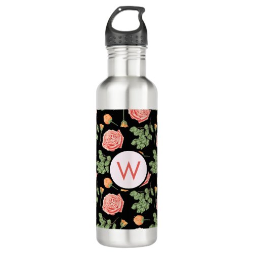 Pretty Floral Peach Rose Botanical Pattern Stainless Steel Water Bottle