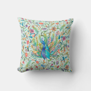 Pretty Floral Peacock Throw Pillow