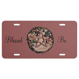 Pretty Floral Pentacle Witch Wiccan Pagan License Plate