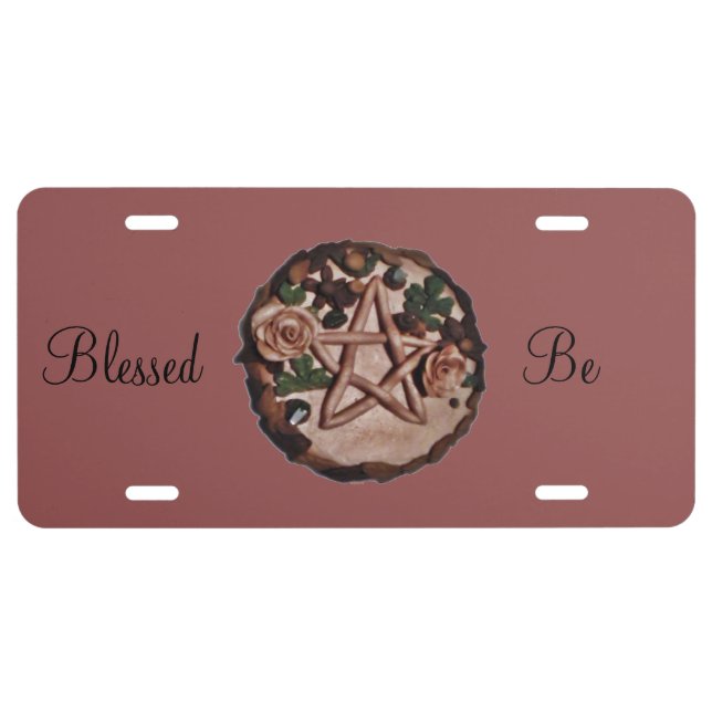 Pretty Floral Pentacle Witch Wiccan Pagan License Plate (Front)