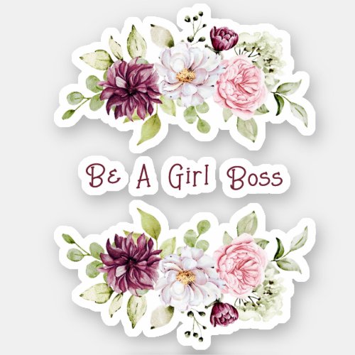 Pretty Floral Peony  Be A Girl Boss Vinyl Sticker