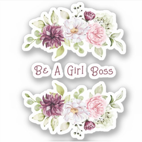 Pretty Floral Peony  Be A Girl Boss Vinyl Sticker