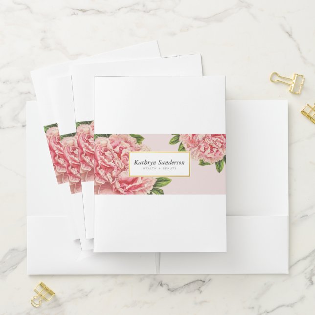 PRETTY FLORAL PEONY FLOWER LOGO stylish pink Pocket Folder (In Situ)