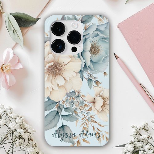 Pretty Floral Peony Name Inscribed Case_Mate iPhone 14 Pro Case
