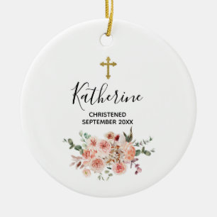 Pretty Floral Personalised Christening Baby Girl Ceramic Ornament