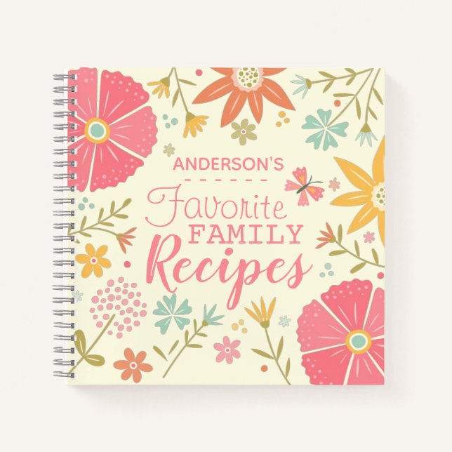 Pretty Floral Personalised Family Recipes Notebook (Front)