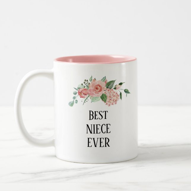 Pretty floral Personalised  Niece   ever Two-Tone Coffee Mug (Left)