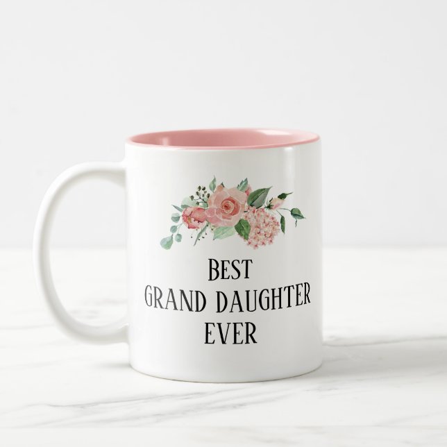 Pretty floral Personalized  best granddaughter Two-Tone Coffee Mug (Left)