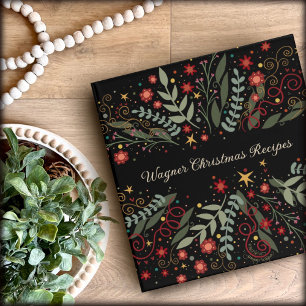 Pretty Floral Personalized Christmas Recipes 3 Ring Binder