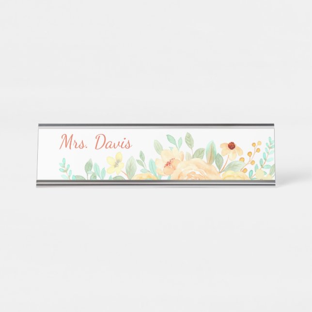Pretty Floral Personalized Gift Teachers Business  Desk Name Plate (Front)