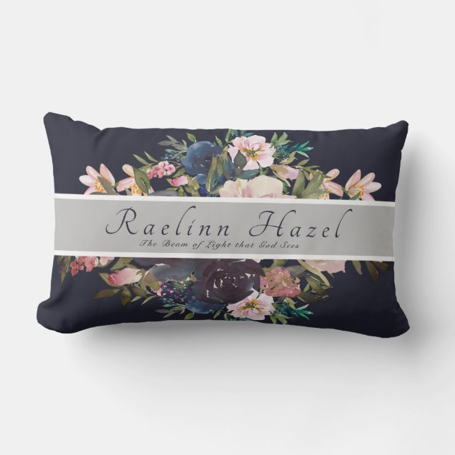 Pretty Floral Personalized Meaning Baby Girl Name Lumbar Pillow (Front)