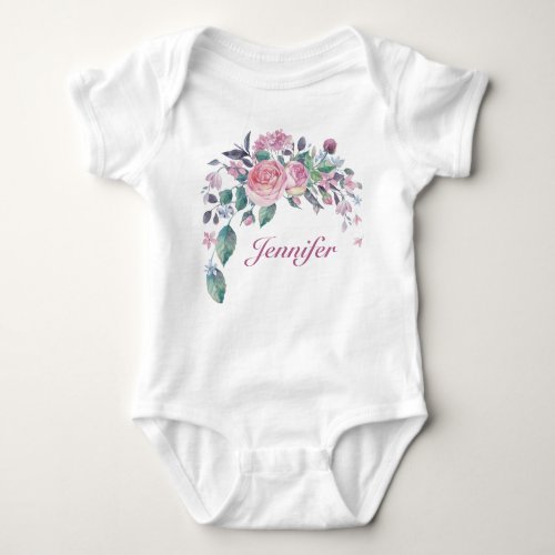 Pretty Floral Personalized Name Baby Girl Baby Bodysuit