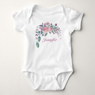 Pretty Floral Personalized Name Baby Girl Bodysuit