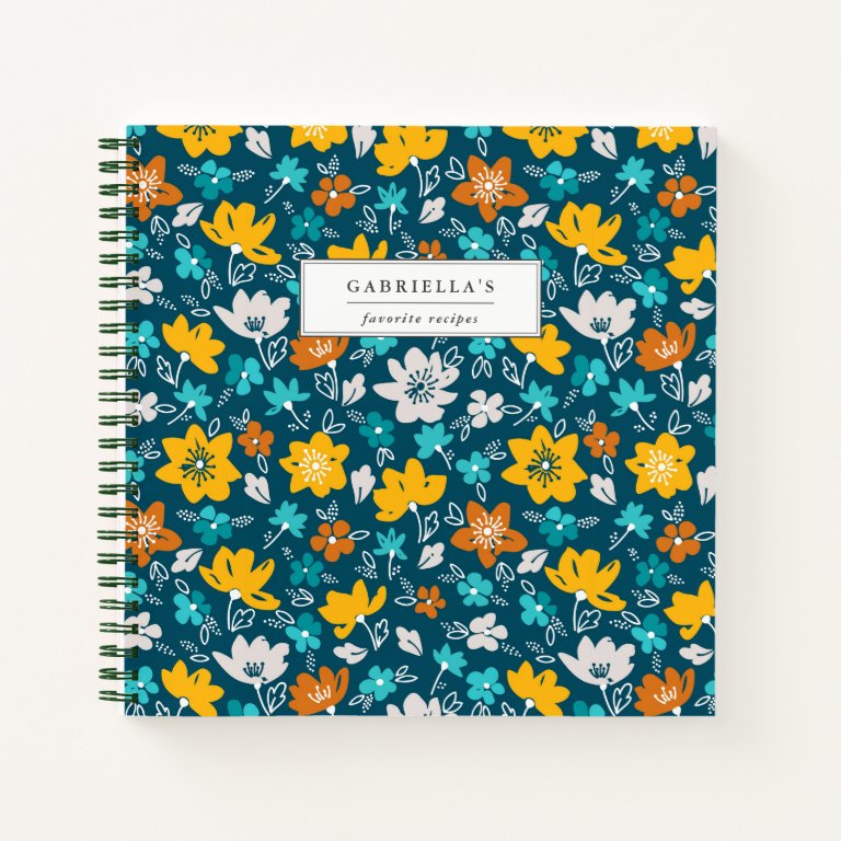 Pretty Floral Personalized Recipe Notebook