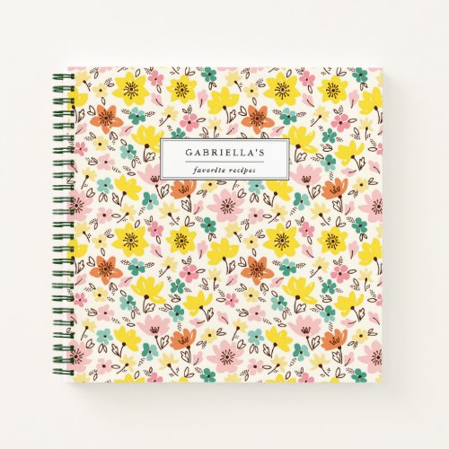 Pretty Floral Personalized Recipe Notebook