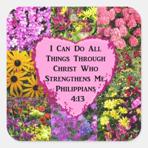 PRETTY FLORAL PHILIPPIANS 413 SCRIPTURE SQUARE STICKER