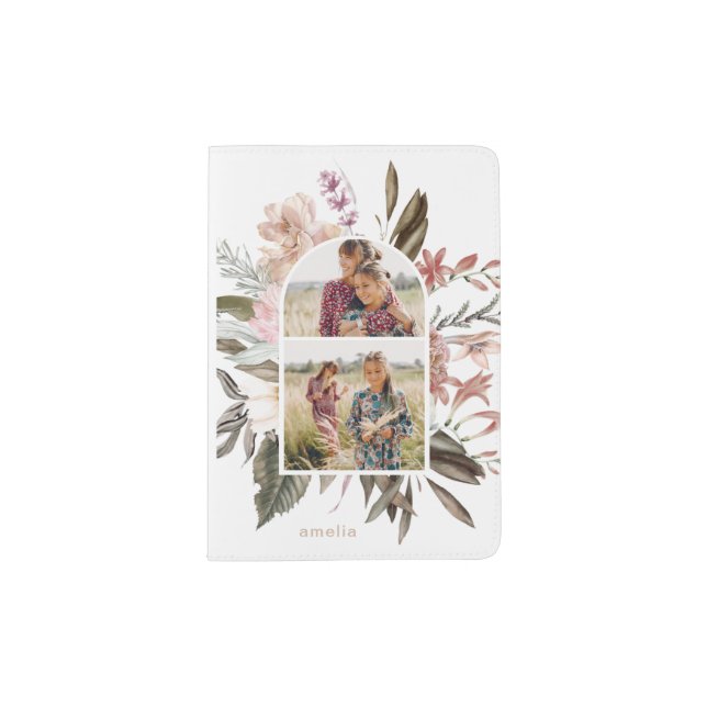 Pretty Floral Photo Arch with Name Passport Holder (Front)