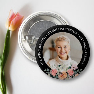Pretty Floral Photo Memorial Keepsake Funeral Button