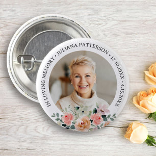 Pretty Floral Photo Memorial Keepsake Funeral Button