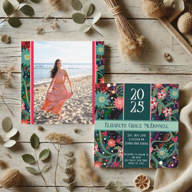 Pretty Floral Photo Unique Graduation Customizable Invitation (Creator Uploaded)