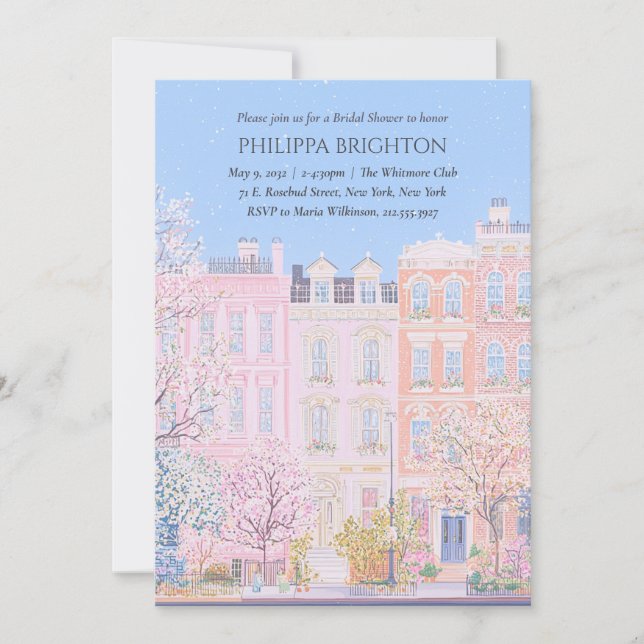 Pretty Floral Pink Aesthetic City Bridal Shower Invitation (Front)