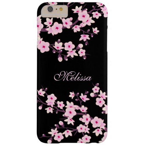 Pretty Floral Pink Black Cherry Blossoms Monogram Barely There iPhone 6 Plus Case