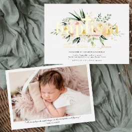 Pretty Floral Pink & Gold Baptism Photo Foil Invitation