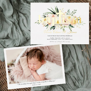 Pretty Floral | Pink & Gold Baptism Photo Foil Invitation