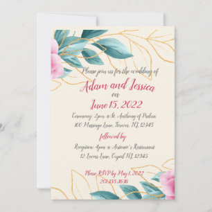 Pretty Floral Pink Gold Wedding Invitation