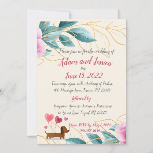 Pretty Floral Pink Gold Wedding  Invitation