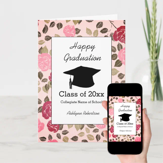 Pretty Floral Pink Graduation Card | Zazzle