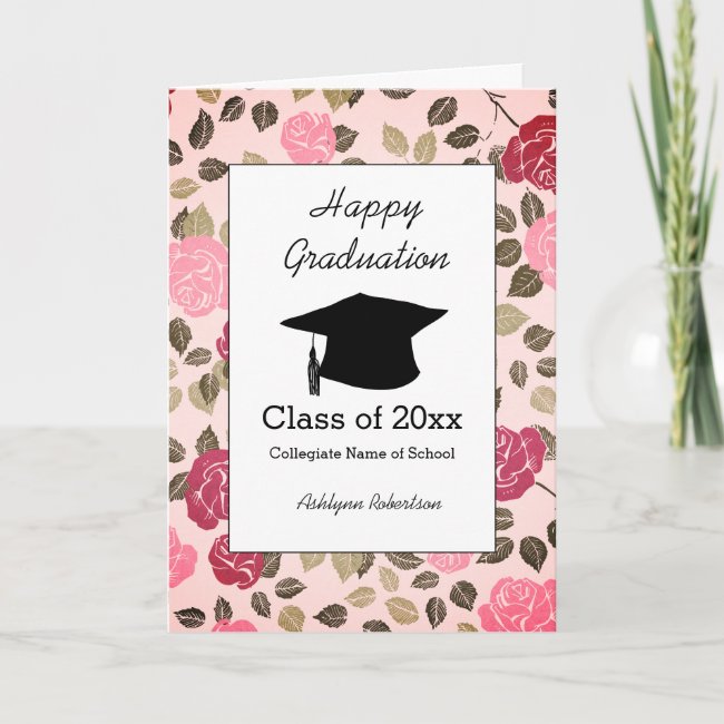 Pretty Floral Pink Graduation Card