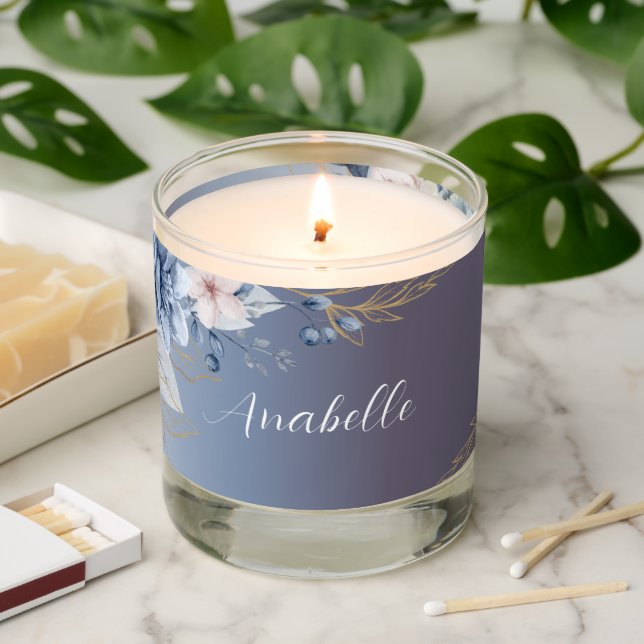 Pretty floral, pink & gray personalized gift -  scented candle (Lit)