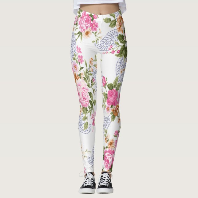 PRETTY Floral pink pattern Leggings (Front)