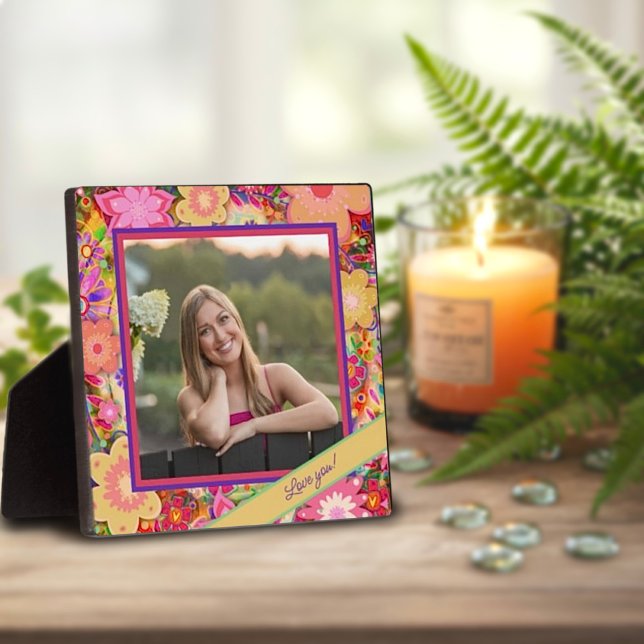 Pretty Floral Pink Photo Customized Love Message Plaque (Creator Uploaded)
